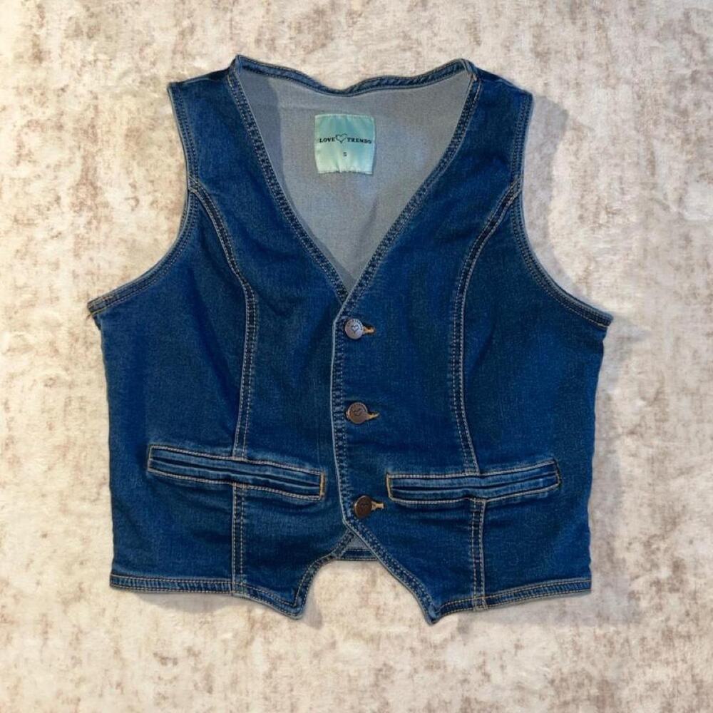 Blue denim vest with adjustable belt